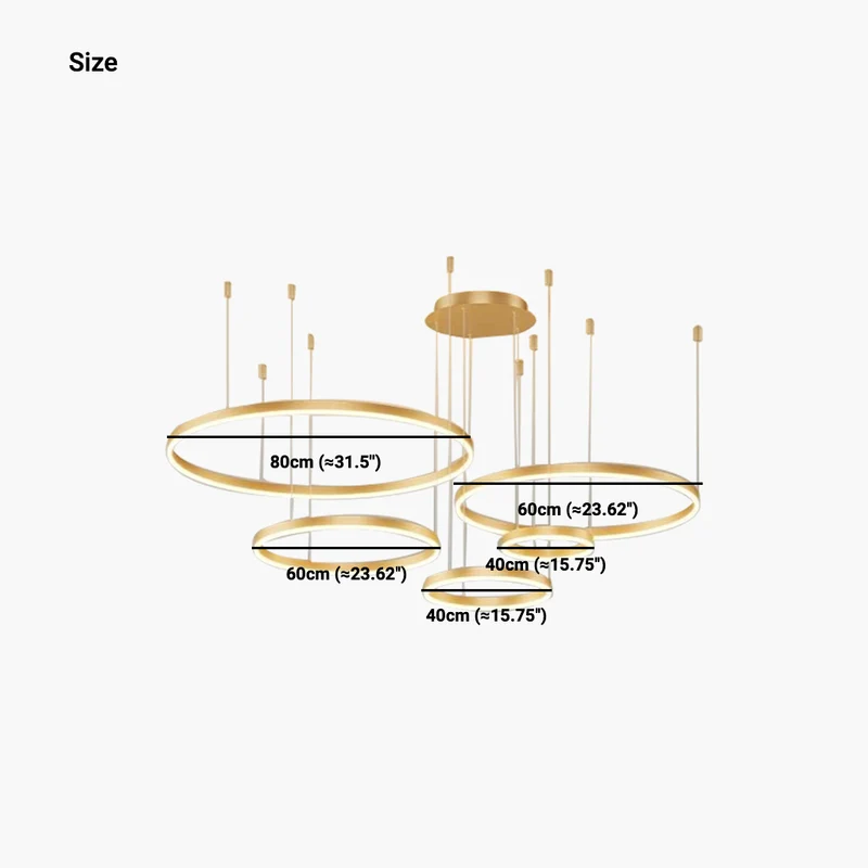 Chandelier Dimmable Minimalist Aluminum Multiple Rings, Gold/Black