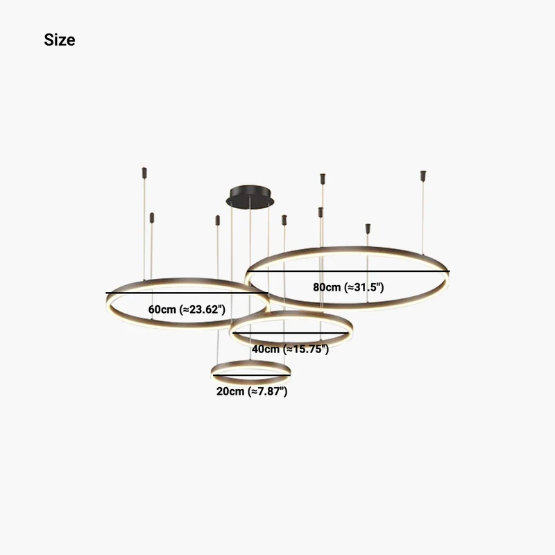 Chandelier Dimmable Minimalist Aluminum Multiple Rings, Gold/Black