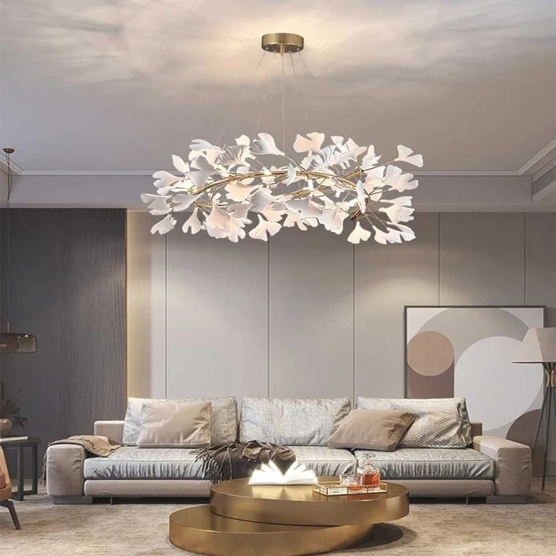 Chandelier Unique Luxury Ceramic White Ginkgo Leaves