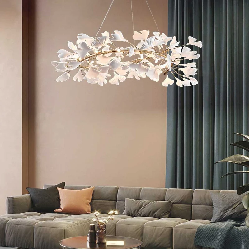 Chandelier Unique Luxury Ceramic White Ginkgo Leaves