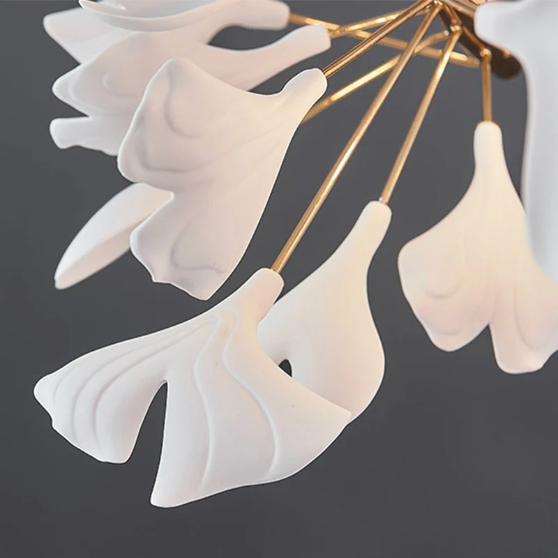 Chandelier Unique Luxury Ceramic White Ginkgo Leaves