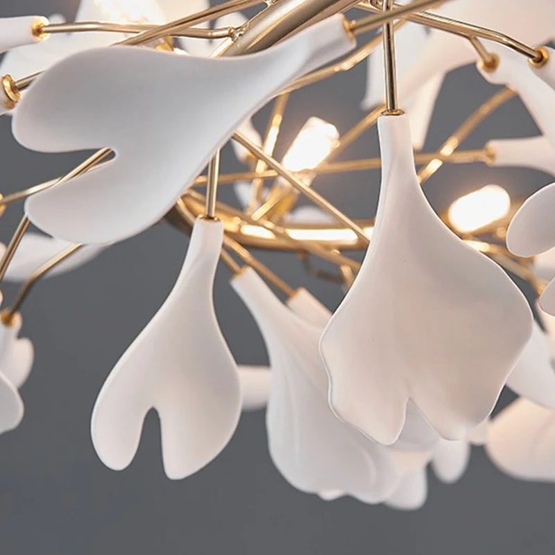 Chandelier Unique Luxury Ceramic White Ginkgo Leaves