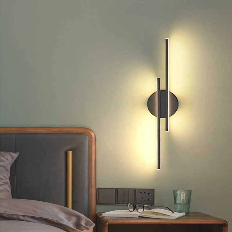 Wall Lamp Linear Minimalist Aluminum with 2 LED Light Bars, Black/White