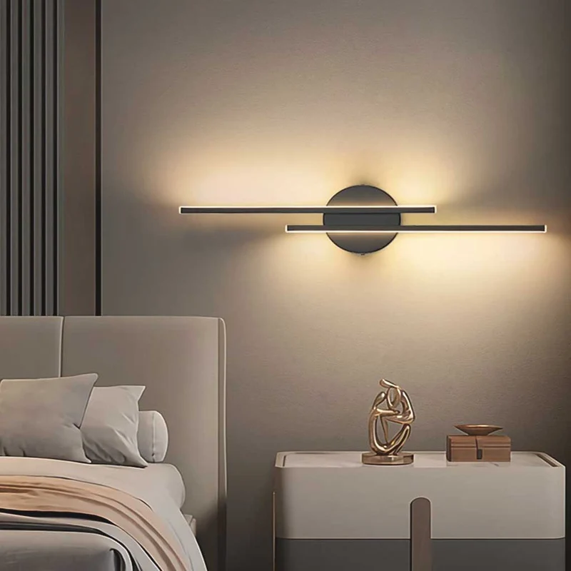 Wall Lamp Linear Minimalist Aluminum with 2 LED Light Bars, Black/White
