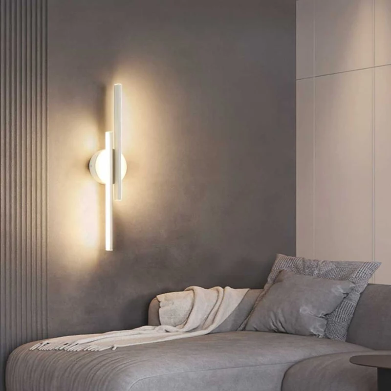 Wall Lamp Linear Minimalist Aluminum with 2 LED Light Bars, Black/White