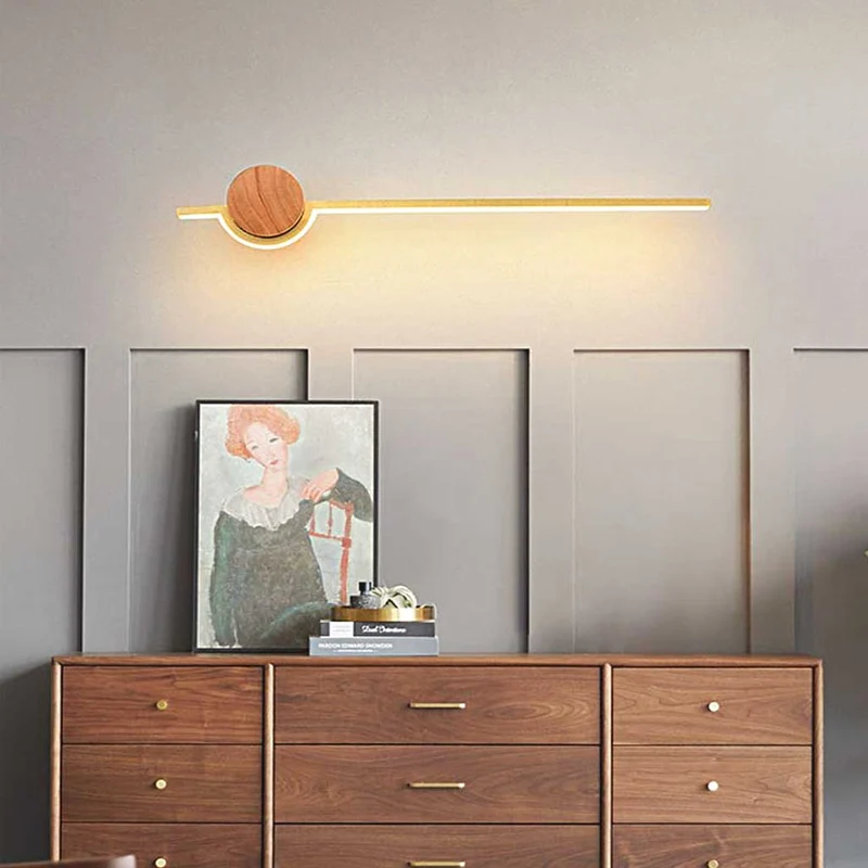 Wall Sconce Light Minimalist Cream LED Linear Wood, Log Color / Walnut Color