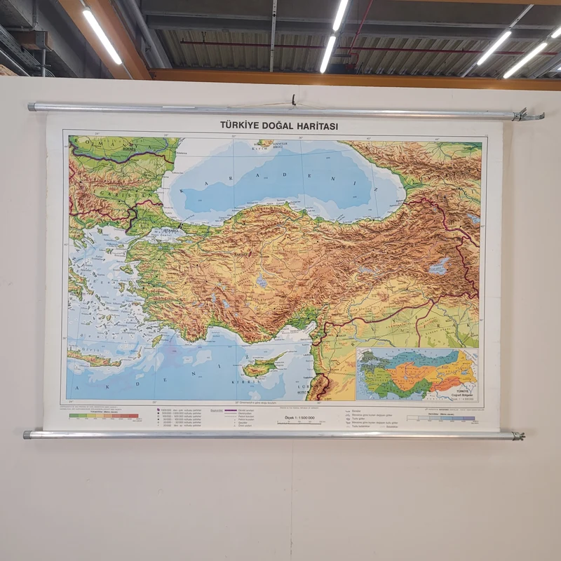 Vintage Schulwandkarte Türkei Türkiye Doğal Haritası – Lehrtafel Rollbild Wanddeko