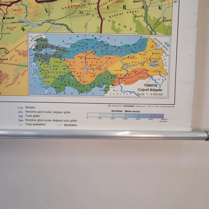 Vintage Schulwandkarte Türkei Türkiye Doğal Haritası – Lehrtafel Rollbild Wanddeko