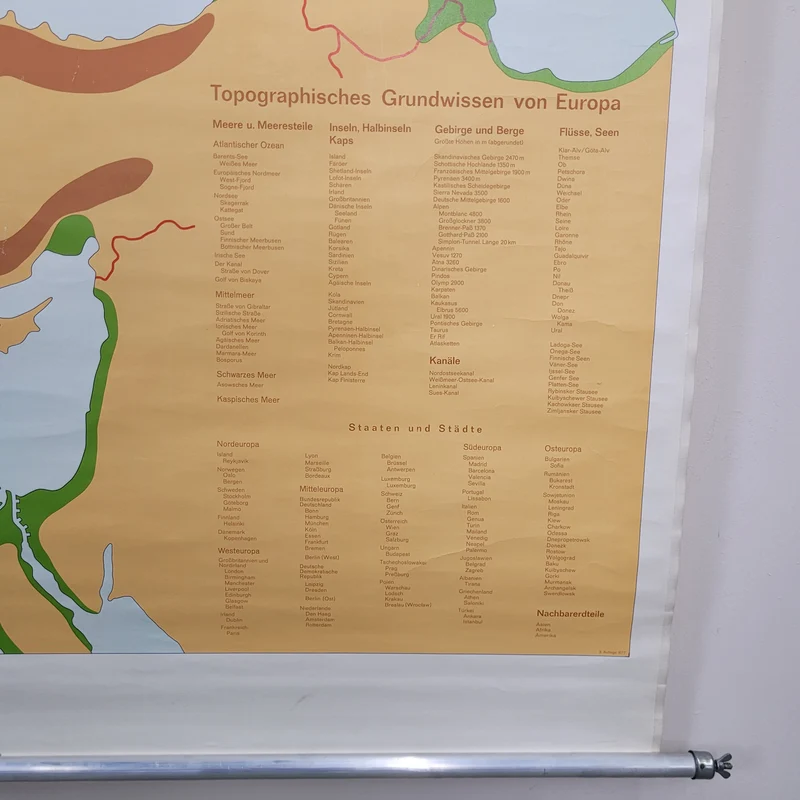 Vintage Schulwandkarte Lernkarte von Europa – Lehrtafel Rollbild Wanddeko
