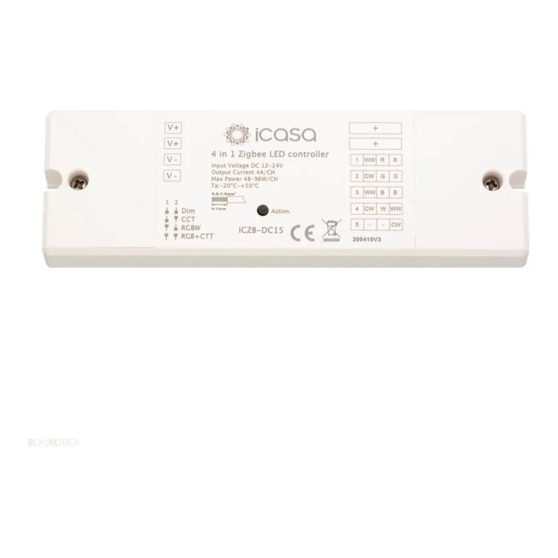 iCasa 4-in-1 Zigbee 3.0 LED-Controller – Dimmer – 12–24 V – Dimmen, CCT, RGB, RGBW, RGBWW