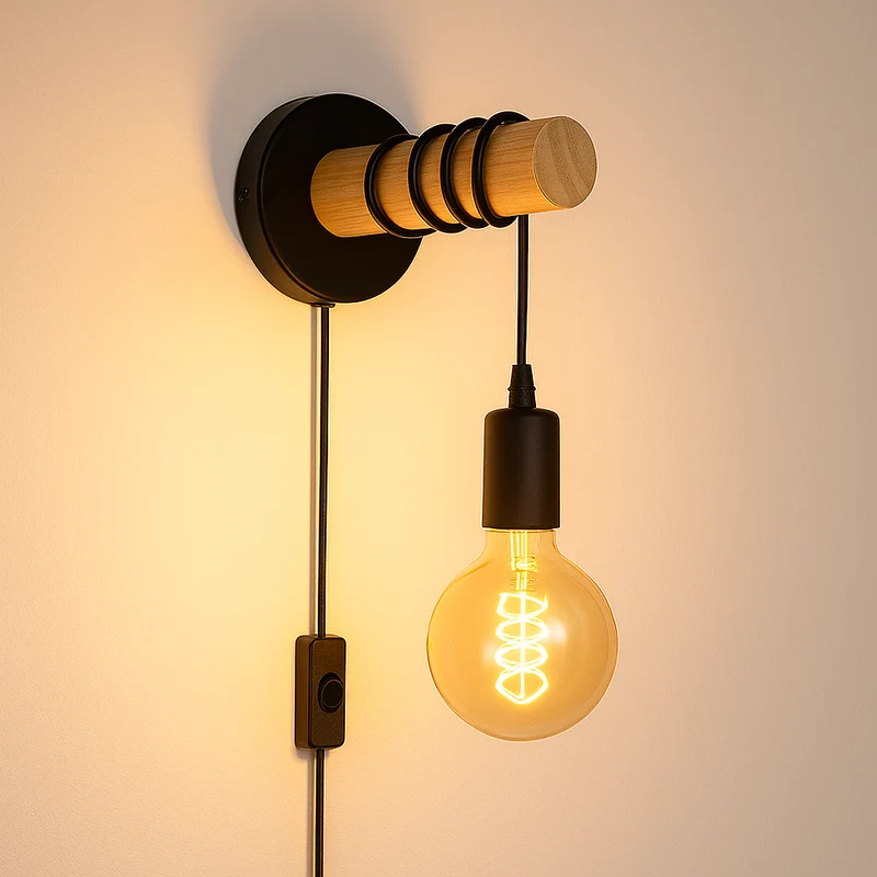 LED-Wandleuchte Hikari | E27 Fassung | Holz Schwarz | Mit Schalter