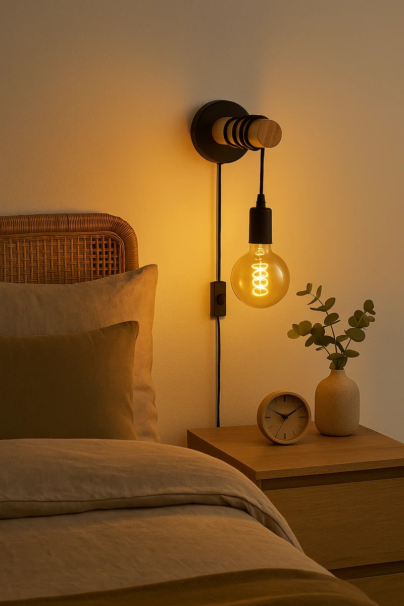 LED-Wandleuchte Hikari | E27 Fassung | Holz Schwarz | Mit Schalter