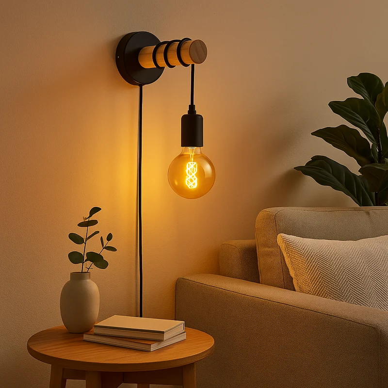 LED-Wandleuchte Hikari | E27 Fassung | Holz Schwarz | Mit Schalter