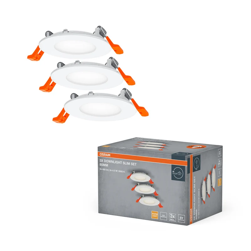 OSRAM Downlight Slim, Spots, 3000K, 4.50,W, Weiß, ⌀85mm, 3er Pack