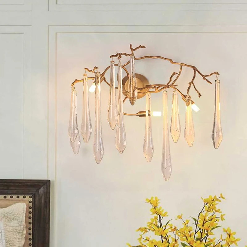 Wall Light Luxury Decorative Crystal Brass Branch