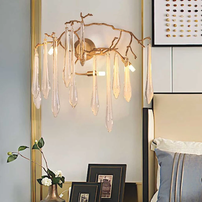 Wall Light Luxury Decorative Crystal Brass Branch
