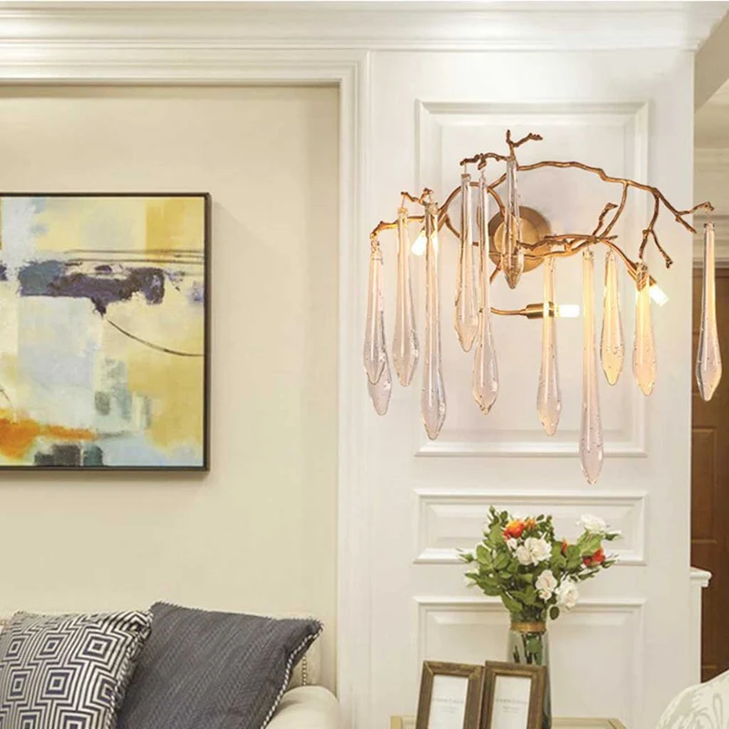 Wall Light Luxury Decorative Crystal Brass Branch