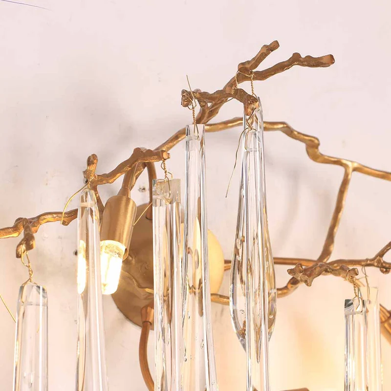 Wall Light Luxury Decorative Crystal Brass Branch