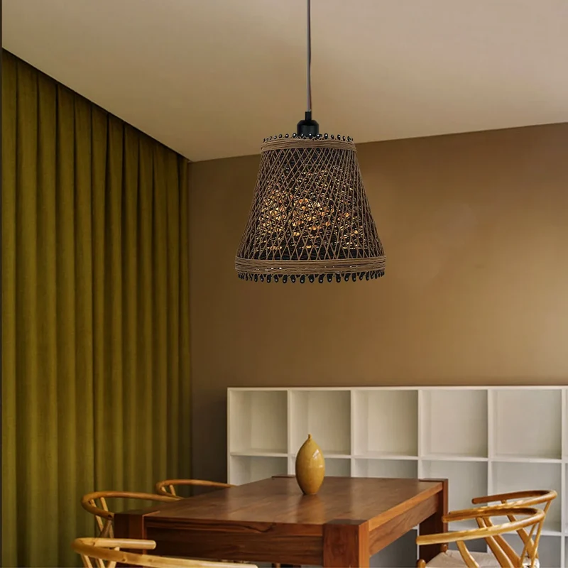 Moderne Rustikale Geflochtene Käfig-Pendelleuchte mit Einstellbarer Höhe ~3458