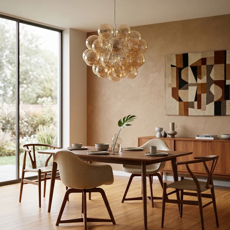 Kronleuchter aus mundgeblasenem Glas in Dunkelbeige für das Wohnzimmer – Orbalique