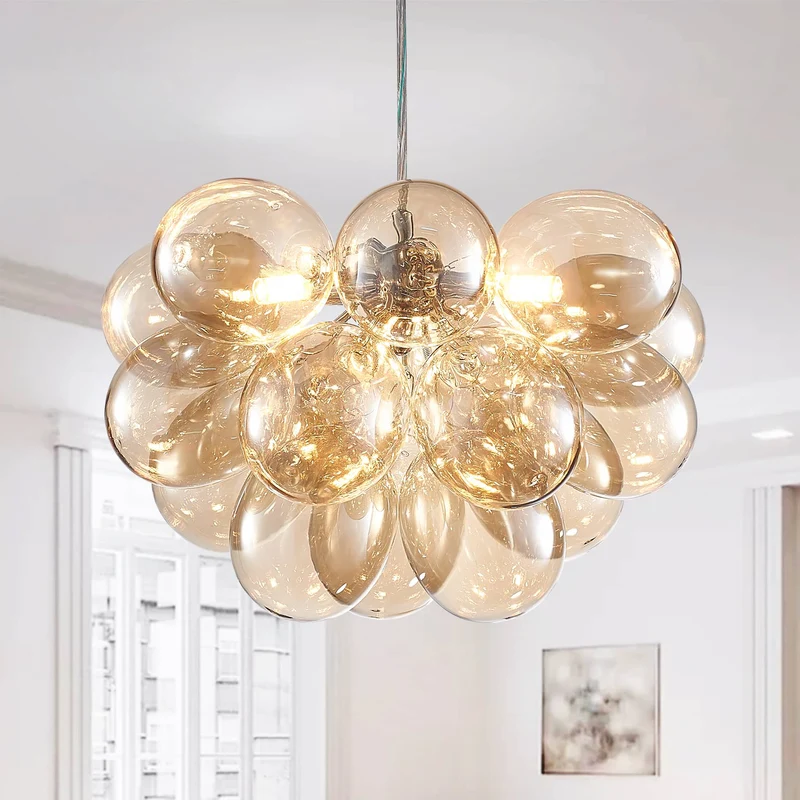 Kronleuchter aus mundgeblasenem Glas in Dunkelbeige für das Wohnzimmer – Orbalique