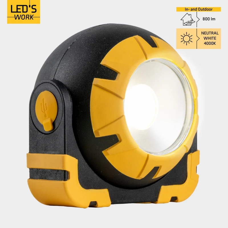 LED Akku Arbeitsleuchte 10W 800 Lumen 4000K neutralweiß IP54 tragbarer Baustrahler | USB-C wiederaufladbar, 2 Leuchtstufen bis 4h Laufzeit, Bauleuchte Werkstattleuchte Outdoor - LED's Work