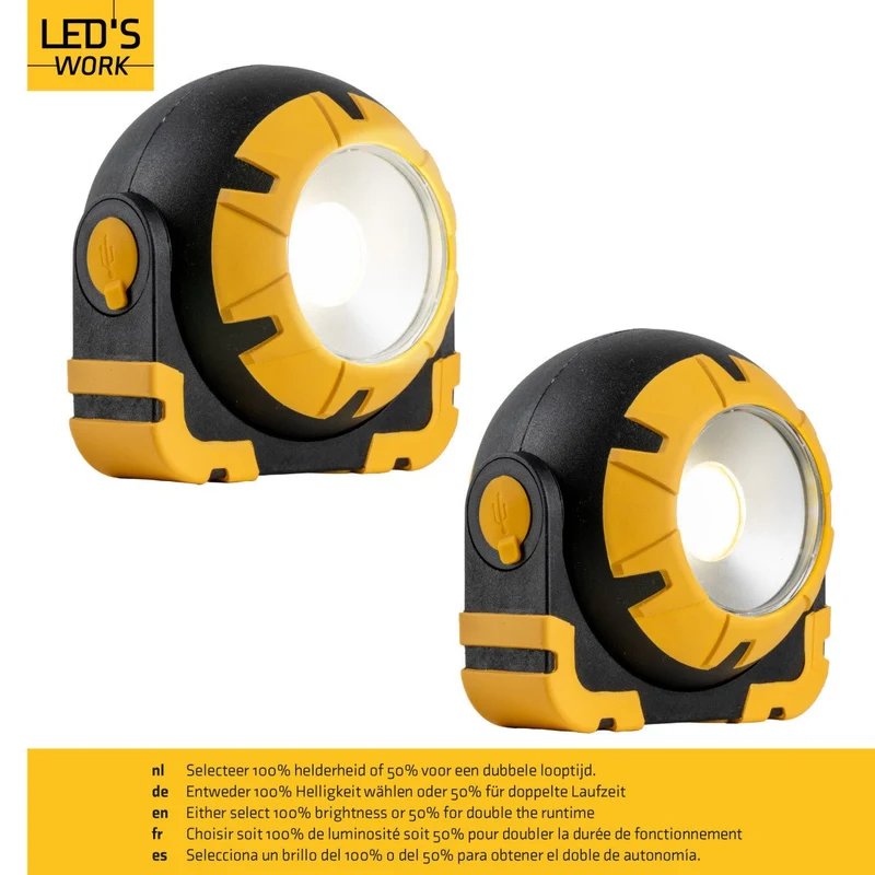 LED Akku Arbeitsleuchte 10W 800 Lumen 4000K neutralweiß IP54 tragbarer Baustrahler | USB-C wiederaufladbar, 2 Leuchtstufen bis 4h Laufzeit, Bauleuchte Werkstattleuchte Outdoor - LED's Work