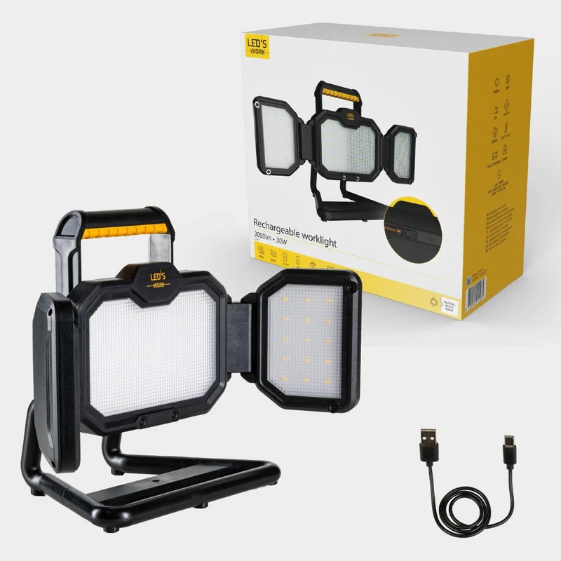 LED Akku Arbeitsstrahler, 30W, 3000 Lumen, IP54, dimmbar - LED's Work