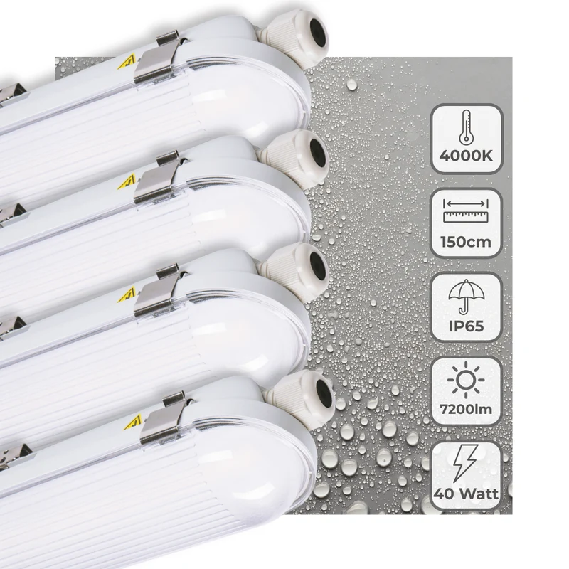 4er-PACK – LED's Light Pro Philips Koppelbare LED TL Leuchte 150 cm – 40 W – Energielabel B – Dimmbares Licht – 7200 lm – 180 lm/W – IP65 – 4000 K – IK08