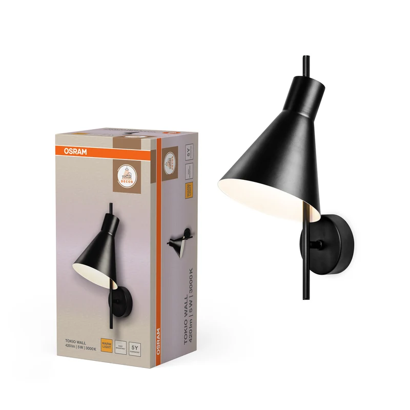 OSRAM DECOR Tokio Wall Wandleuchte, 3000K, 5W, 300lm, Schwarz