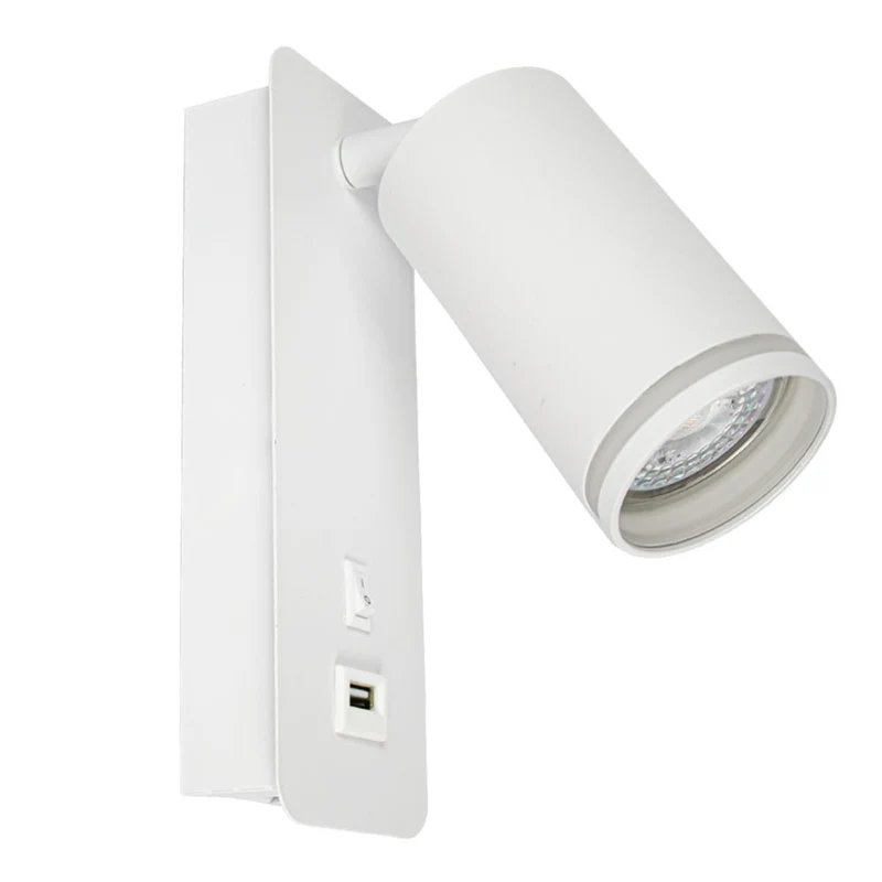 LED-Wandleuchte - Nachttischleuchte mit USB+C-Anschluss | GU10-Fassung | Weiß