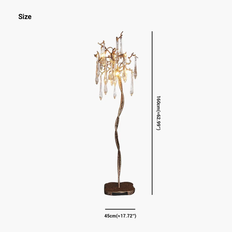 Floor Lamp Luxury Crystal Droplet Brass Branch, Gold