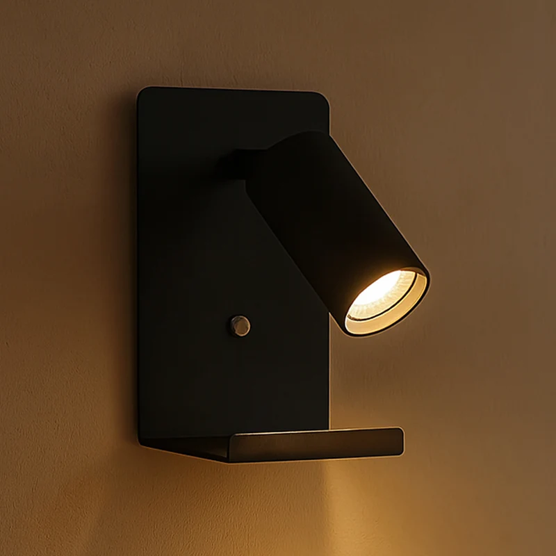 LED Wandleuchte - Nachttischleuchte mit Plateau | inkl. USB | Schwarz | GU10-Fassung