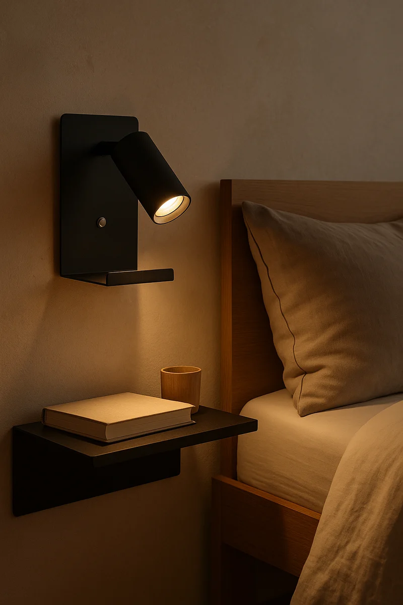 LED Wandleuchte - Nachttischleuchte mit Plateau | inkl. USB | Schwarz | GU10-Fassung
