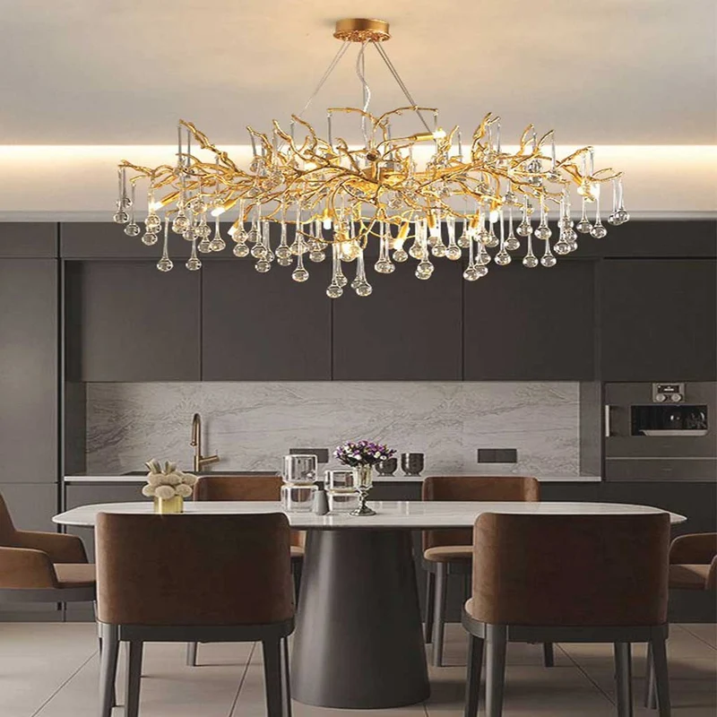 Chandelier Luxury Branch Glass Brass Water Drop