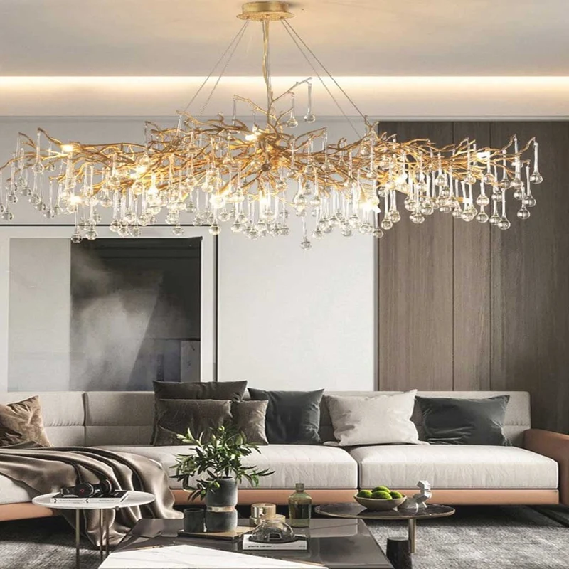 Chandelier Luxury Branch Glass Brass Water Drop