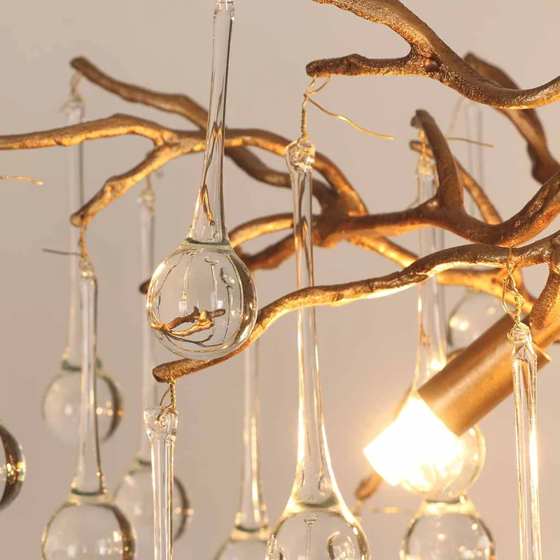 Chandelier Luxury Branch Glass Brass Water Drop