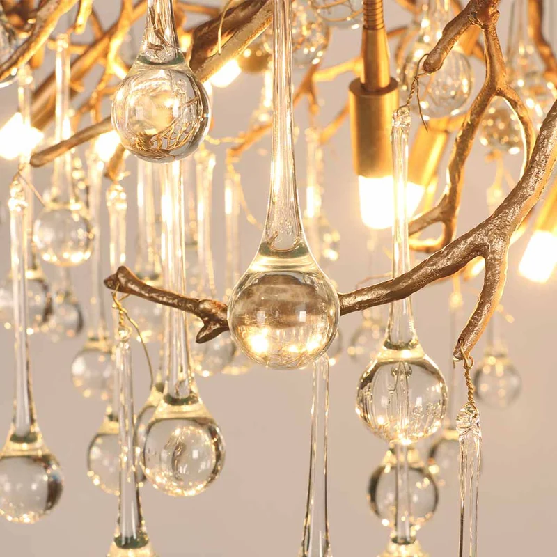 Chandelier Luxury Branch Glass Brass Water Drop