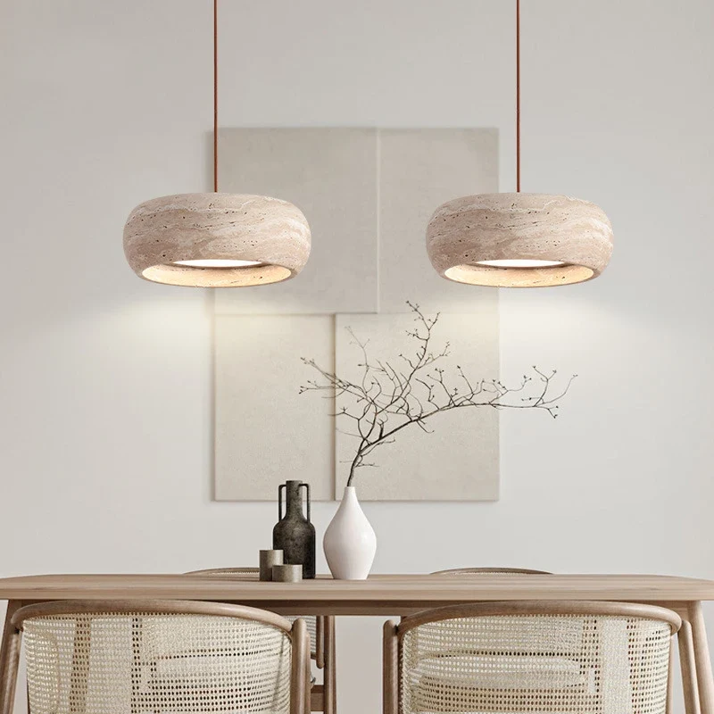 Hängelampe aus gelbem Travertin für Wohnzimmer und Esszimmer – Armonelo