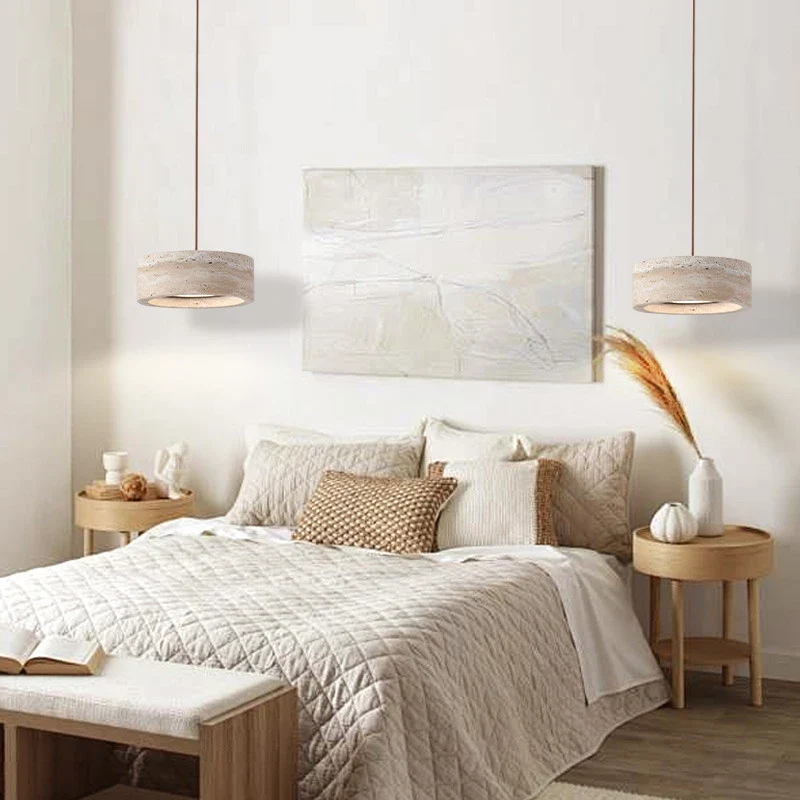 Hängelampe aus gelbem Travertin für Wohnzimmer und Esszimmer – Armonelo