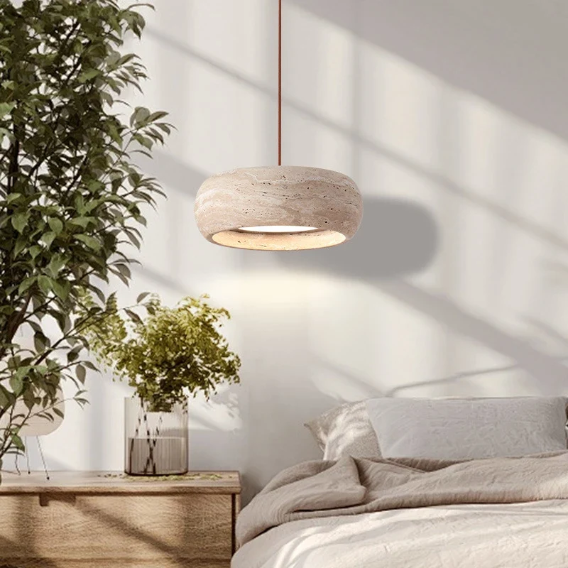 Hängelampe aus gelbem Travertin für Wohnzimmer und Esszimmer – Armonelo