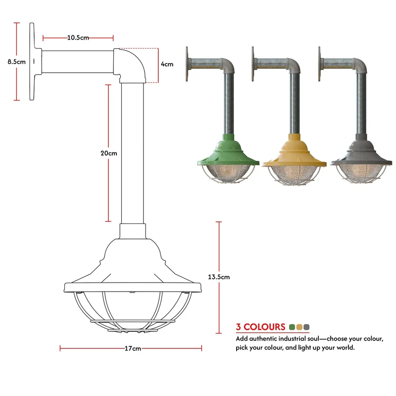 Industrielle E27 Wandleuchte mit Käfigschirm Leerrohr Design ~ 3403