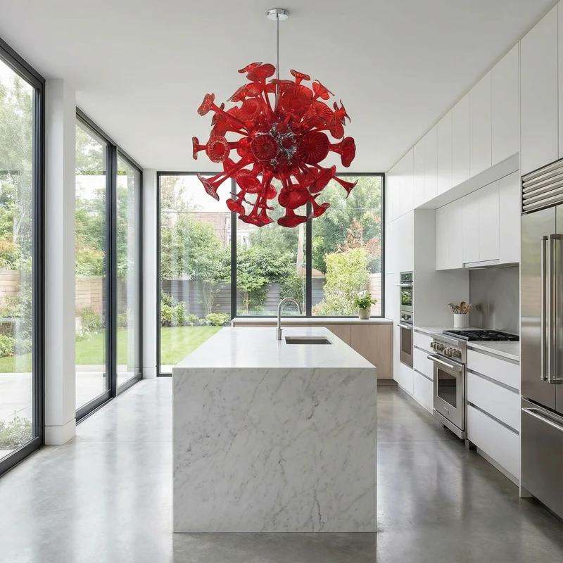 Rote Pendelleuchte aus mundgeblasenem Glas – Spherelumia
