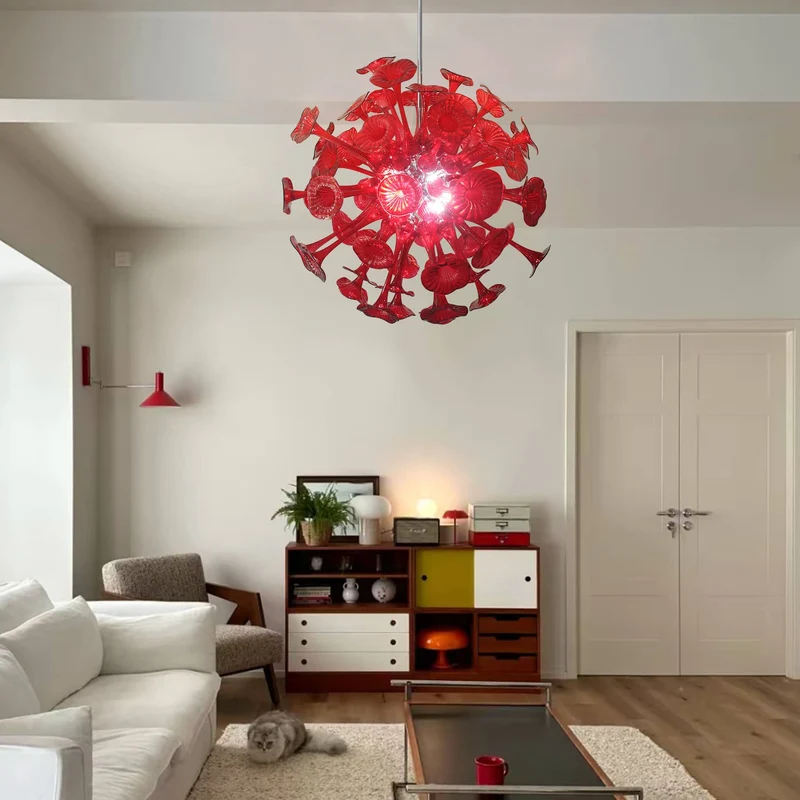 Rote Pendelleuchte aus mundgeblasenem Glas – Spherelumia