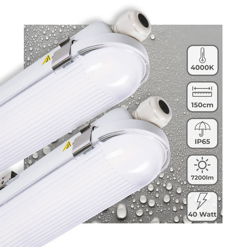 2er-PACK – LED's Light Pro Philips Koppelbare LED TL Leuchte 150 cm – 40 W – Energielabel B – Dimmbares Licht – 7200 lm – 180 lm/W – IP65 – 4000 K – IK08