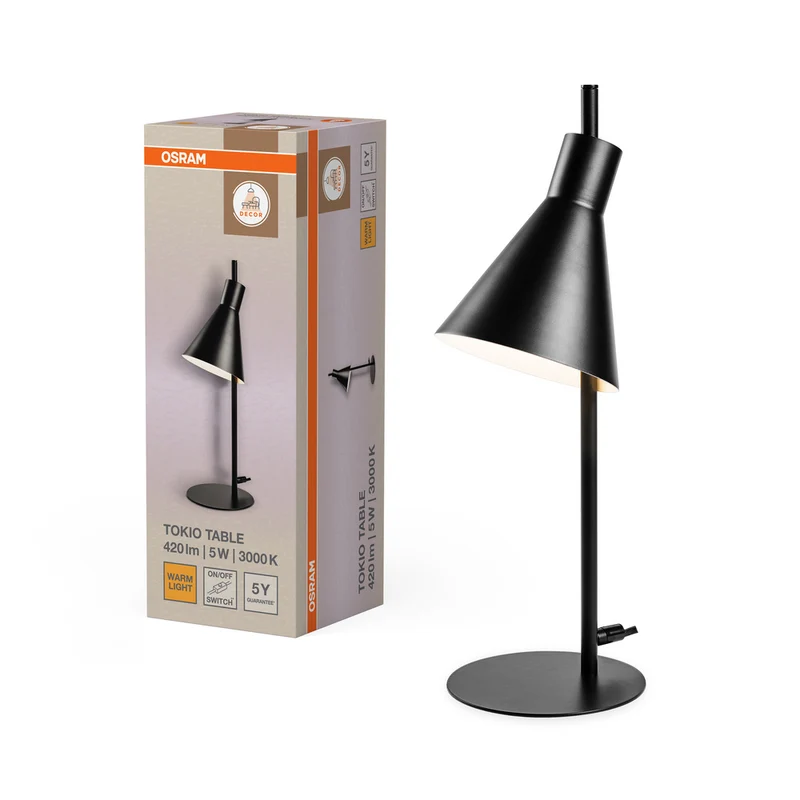 OSRAM DECOR Tokio Table Tischleuchte, 5W, 3000K 260lm, Schwarz