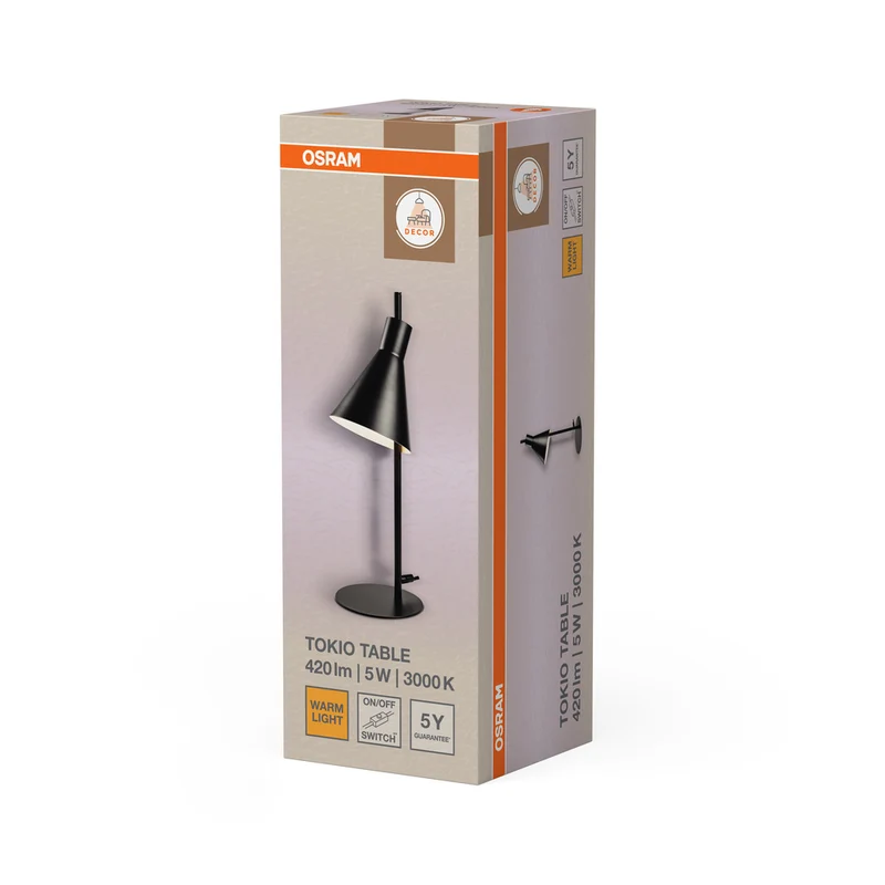 OSRAM DECOR Tokio Table Tischleuchte, 5W, 3000K 260lm, Schwarz