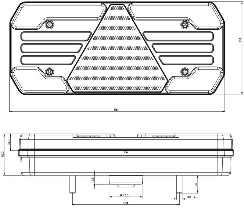 WAS W248DD Große Anhängerleuchte mit dynamischem Blinker / 12"