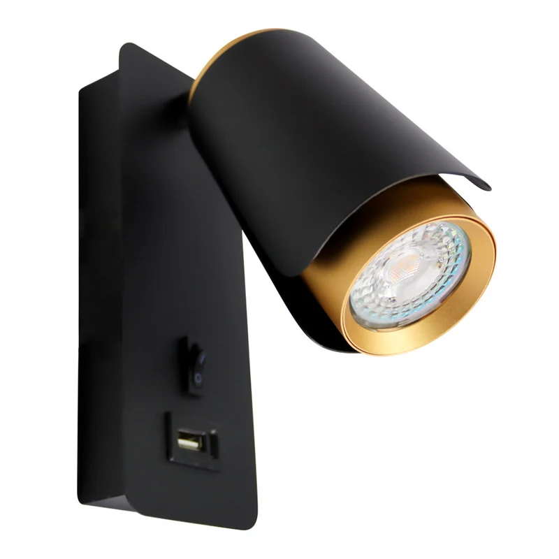 Nachttischlampe Schwarz/Gold | Tulpe | USB+C-Ladeanschluss | GU10-Fassung
