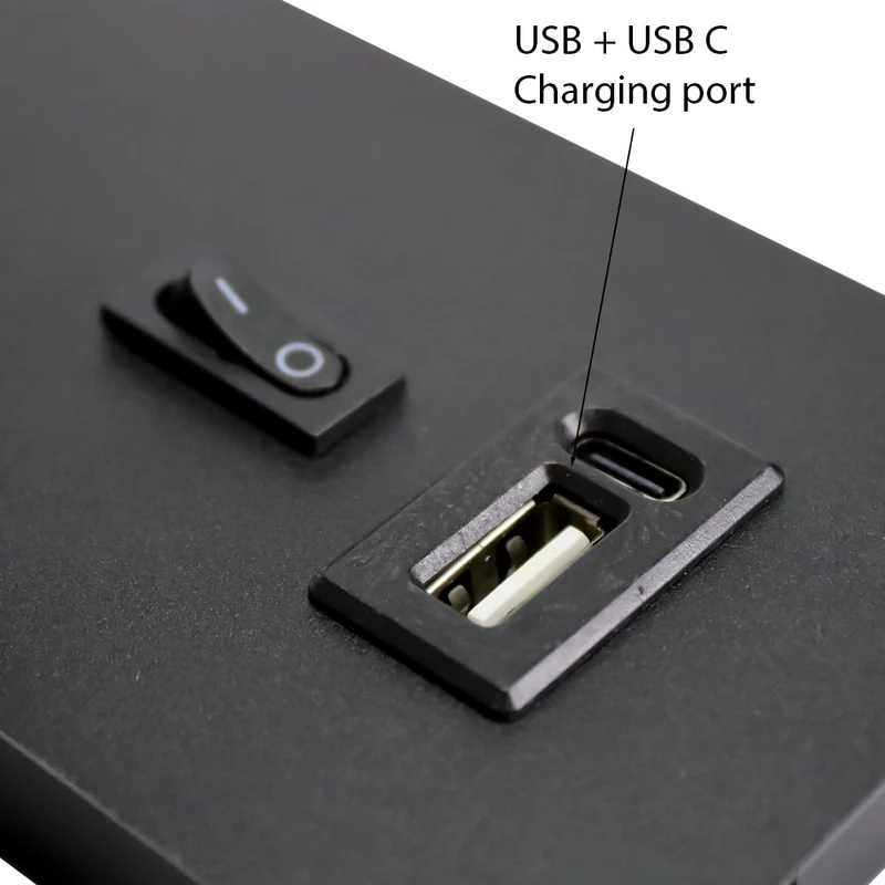 Nachttischlampe Schwarz/Gold | Tulpe | USB+C-Ladeanschluss | GU10-Fassung